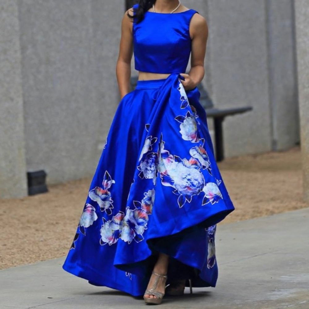 Blue Camille Two Piece Prom Dress With Pockets
